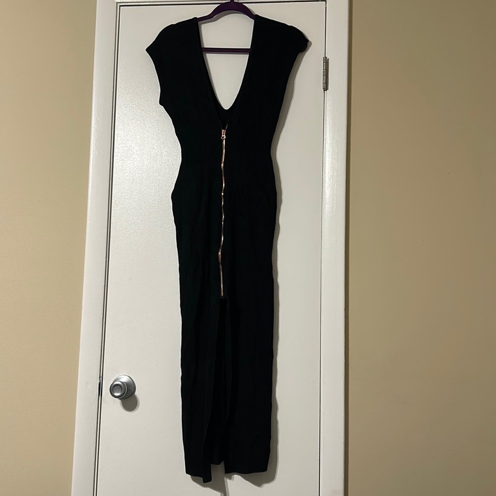 Black deep v neck dress